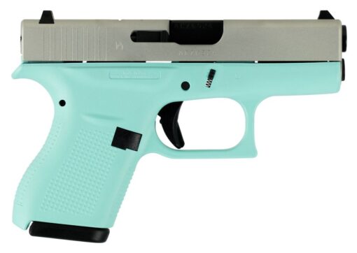 Glock G42 Subcompact 380 ACP 3.25 6+1 Robin Egg Blue Cerakote Silver Aluminum Cerakote Slide Robin Egg Blue Polym